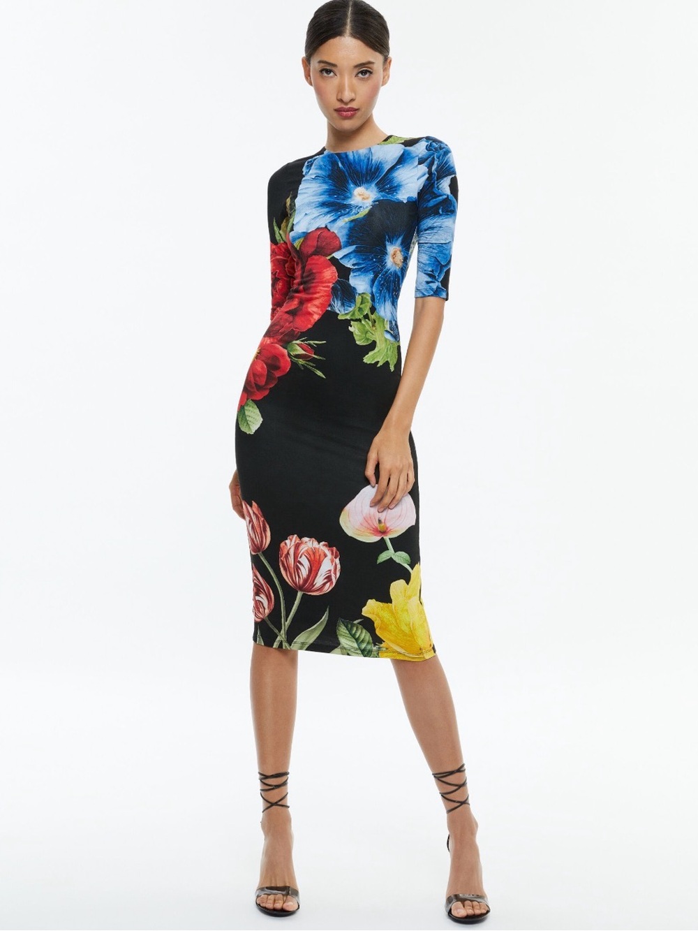 Alice + Olivia DELORA CREW NECK MIDI DRESS